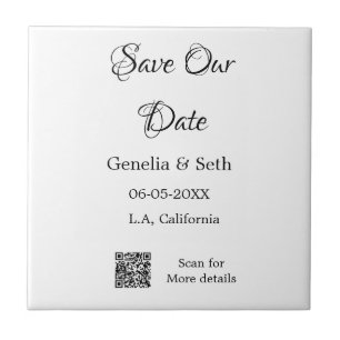 Save the date simple minimal QR scan code details  Ceramic Tile