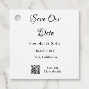 Save the date simple minimal QR scan code details  Favor Tags