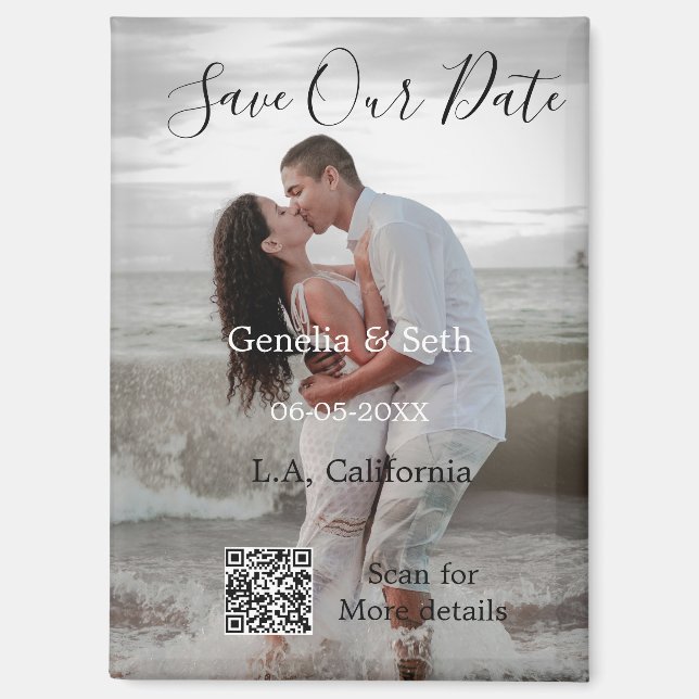 Save the date simple minimal QR scan code details  Magnet (Front)