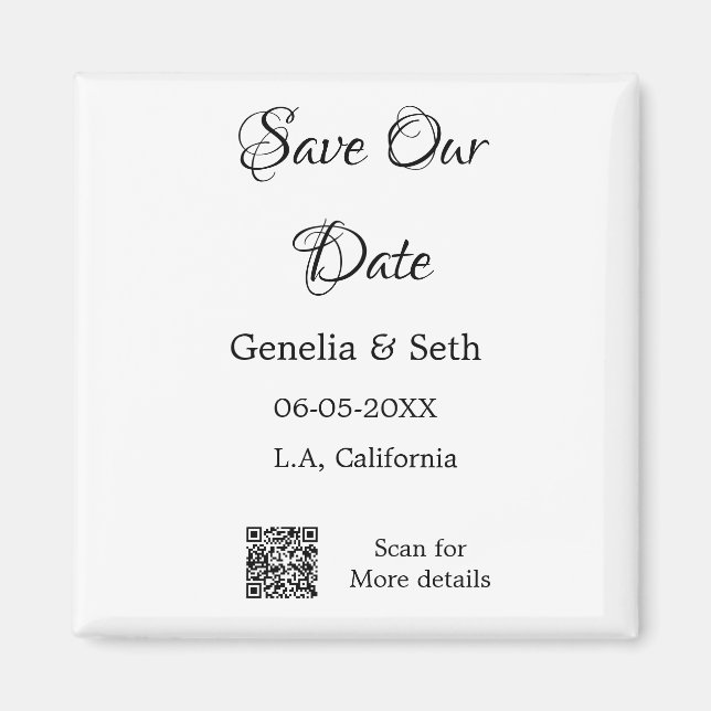 Save the date simple minimal QR scan code details  Magnet (Front)