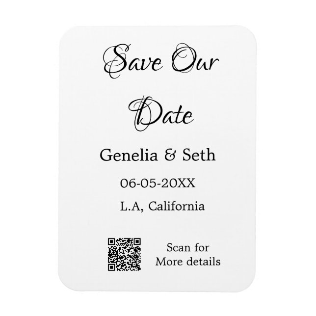 Save the date simple minimal QR scan code details  Magnet (Vertical)