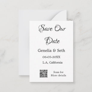 Save the date simple minimal QR scan code details  Note Card