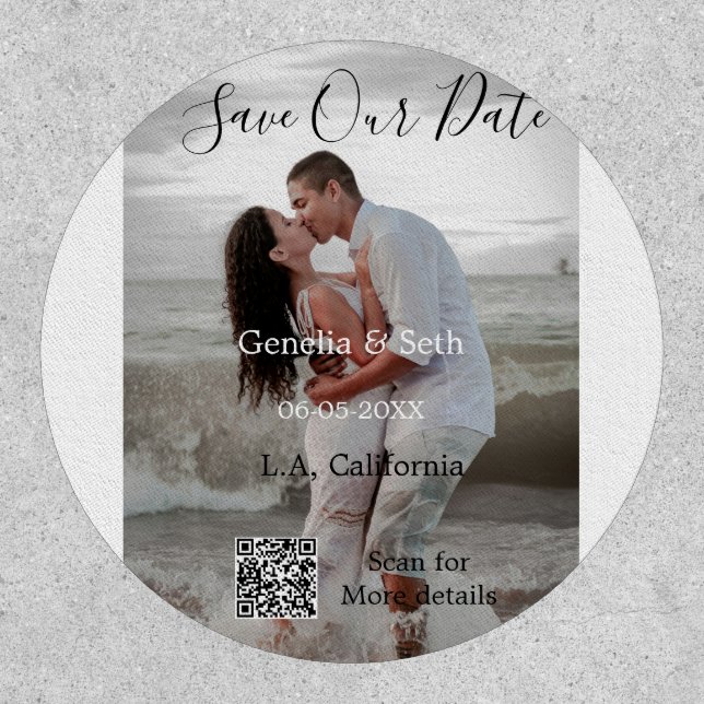 Save the date simple minimal QR scan code details  Patch (Front)
