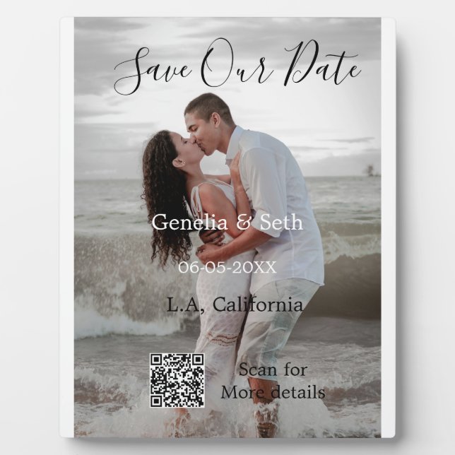 Save the date simple minimal QR scan code details  Plaque (Front)