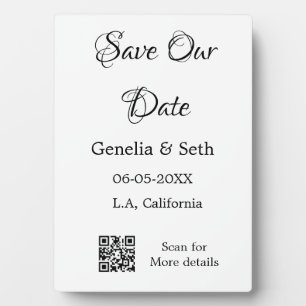 Save the date simple minimal QR scan code details  Plaque