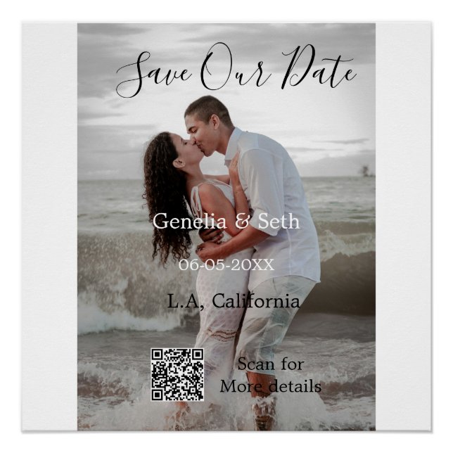Save the date simple minimal QR scan code details  Poster (Front)