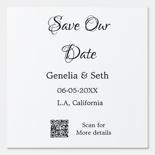 Save the date simple minimal QR scan code details  Sign (Front)