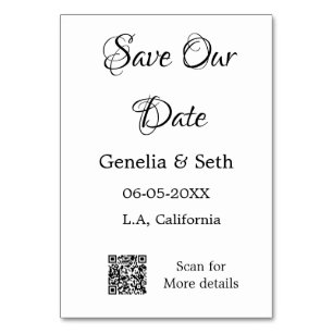 Save the date simple minimal QR scan code details Table Number