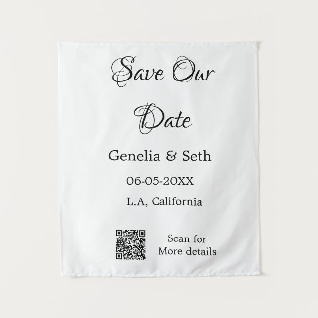 Save the date simple minimal QR scan code details  Tapestry (Front)