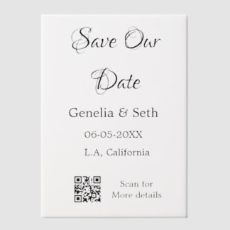 Save the date simple minimal QR scan code details Vellum Invitations