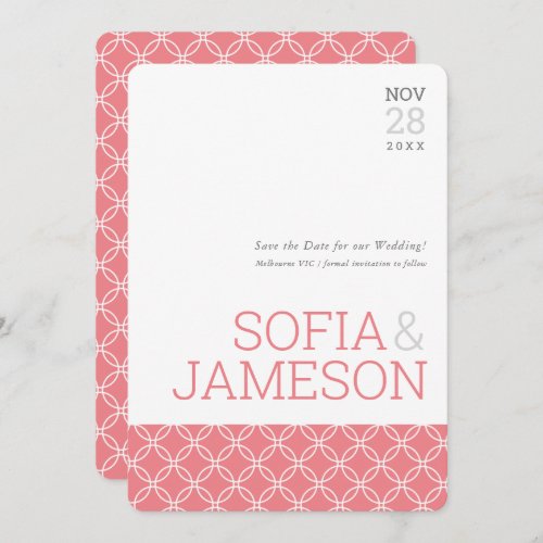 SAVE THE DATE simple modern type coral pink gray Invitation