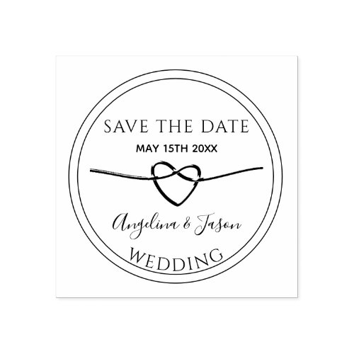 Save The Date Simple Rope Heart Wedding Couple Rubber Stamp