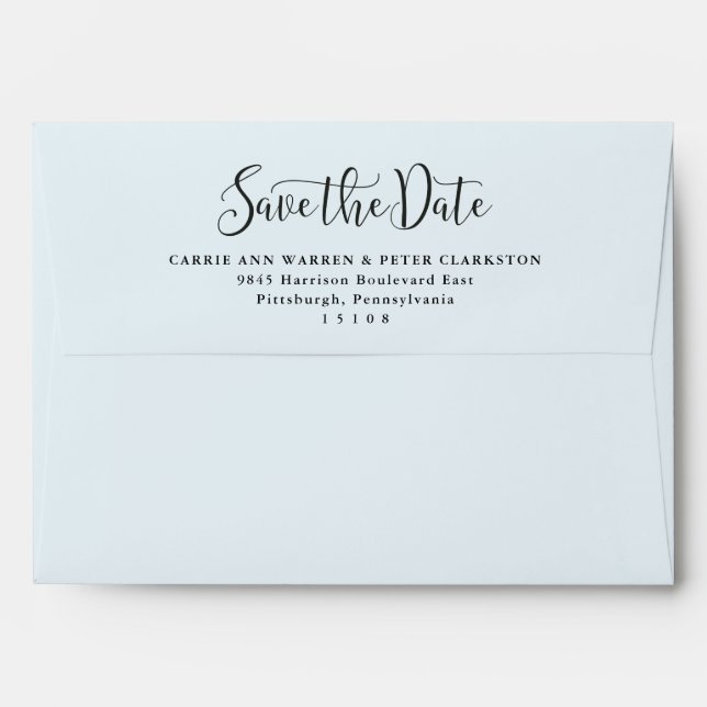 Save the date simple script light blue envelope (Back (Top Flap))