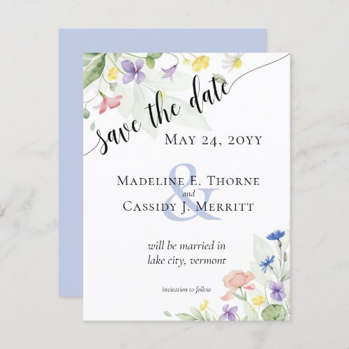 Save The Date Simple Watercolor Wildflower Wedding Invitation