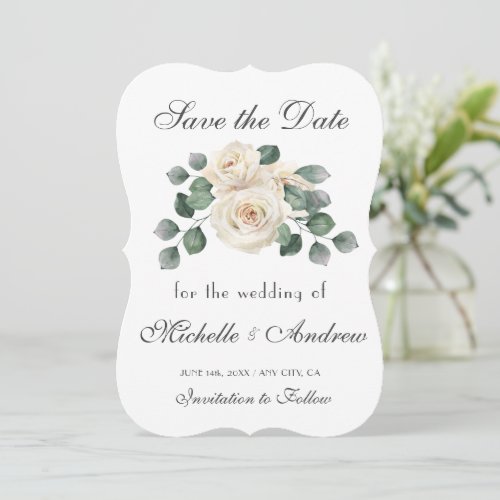 Save the Date Simple White Cabbage Rose Wedding  Announcement