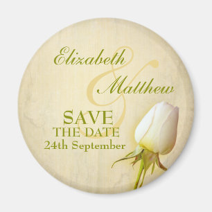 Save the Date Single White Rose Fridge Magnet