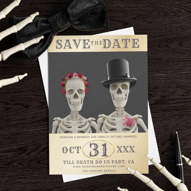 Save The Date Skeletons October Halloween Wedding (A Bride & Groom skeleton themed Save the Date waiting for your details. Great for Halloween Weddings)