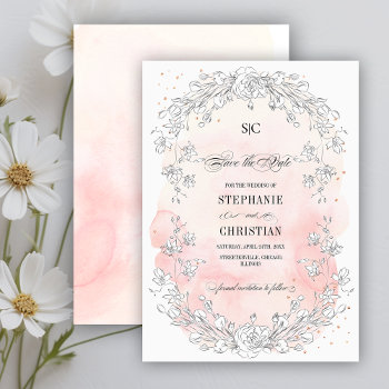 Save The Date.sketched Floral Blush Pink Wedding Invitation by YourWeddingDay at Zazzle