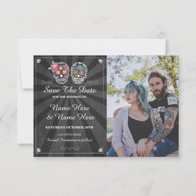 Save The Date Skull Photo Card Gothic Wedding (Front)