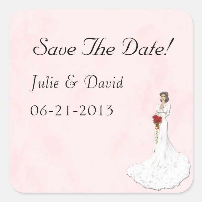 Save The Date Soft Pink With Bride Wedding Sticker (Front)