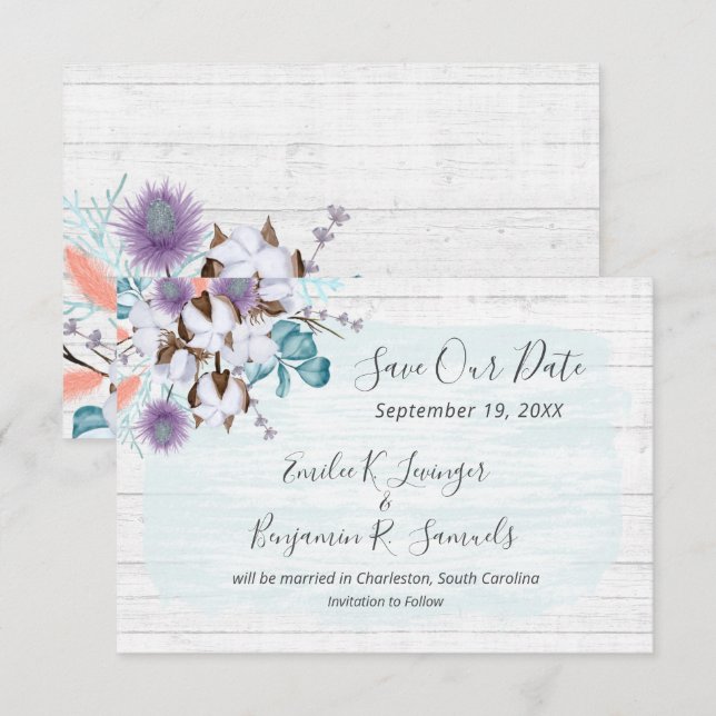 Save The Date Southern Cotton Country Wedding Card (Front/Back)