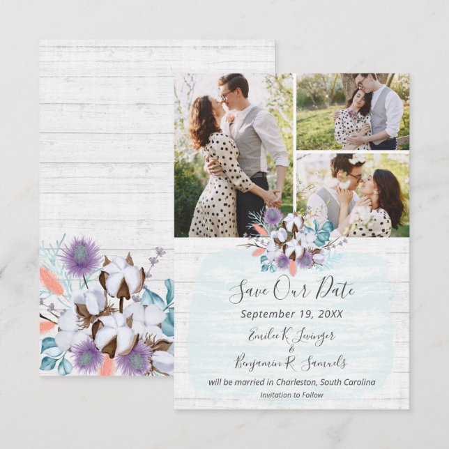 Save The Date Southern Cotton Country Wedding Card (Front/Back)