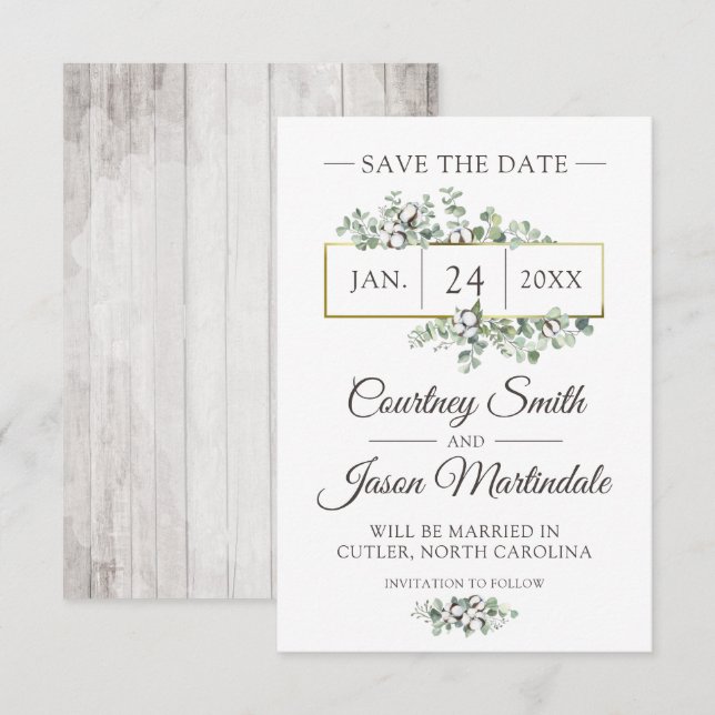 Save The Date Southern Cotton Country Wedding Card (Front/Back)