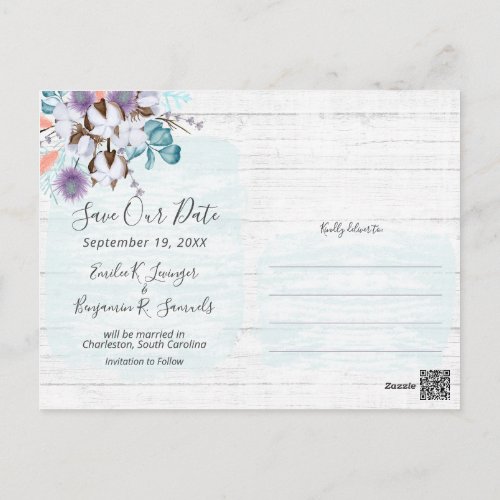 Save The Date Southern Cotton Wedding 3_Photo Postcard