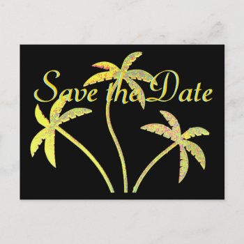 Save The Date Sparkle Palm Trees Announcement Postcard by Rebecca_Reeder at Zazzle