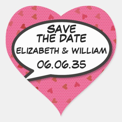 SAVE THE DATE Speech Bubble Fun Retro Comic Book Heart Sticker