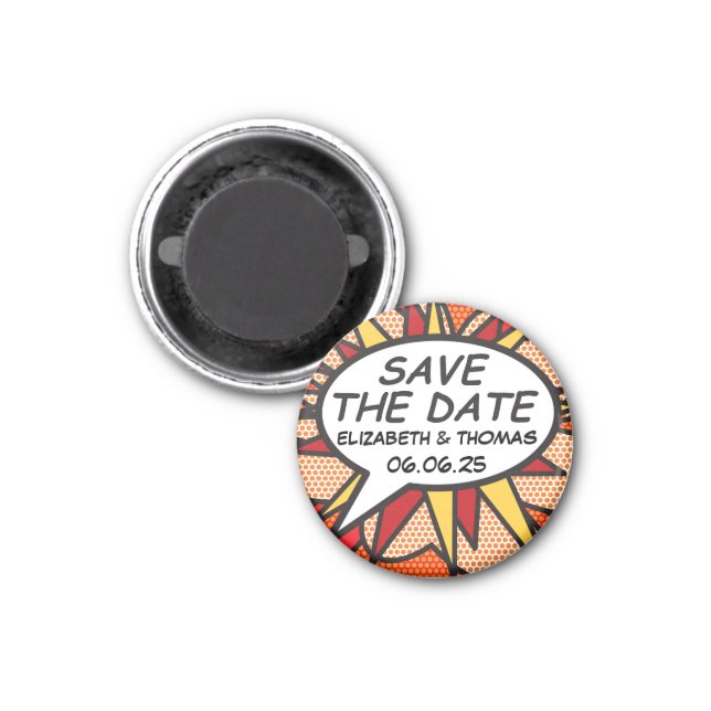 SAVE THE DATE Speech Bubble Fun Retro Comic Book Magnet (Front)