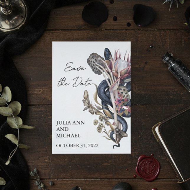 Save the Date Spooky Halloween Floral  Note Card (Creator Uploaded)