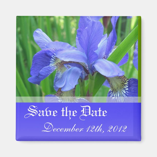 Save the date, spring blue iris flowers. magnet (Front)