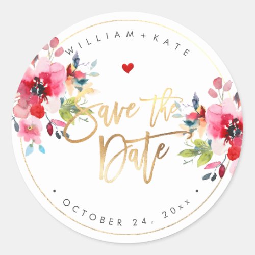 Save the Date Spring Flowers DIY Background Classic Round Sticker