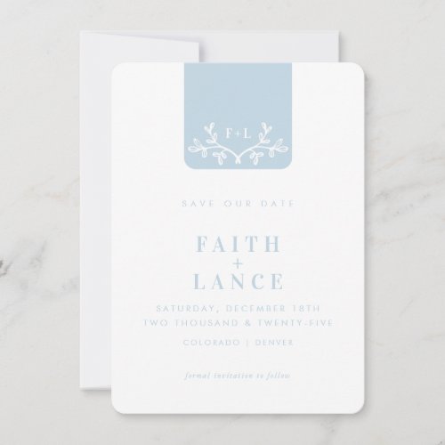 SAVE THE DATE spring garden twig logo pale blue Invitation