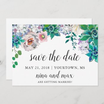 Save The Date Spring Summer Succulent Floral Invitation by autumnandpine at Zazzle