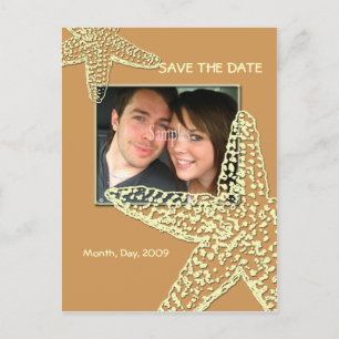 Save the Date, starfish + sand Announcement Postcard