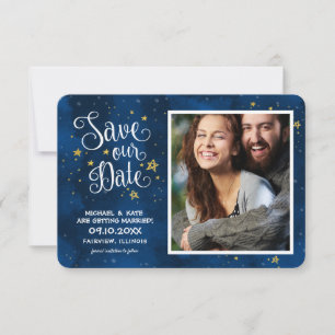Save The Date Starry Night Gold Navy Watercolor