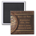 Save The Date Steampunk Gears Gold Brown Magnet at Zazzle