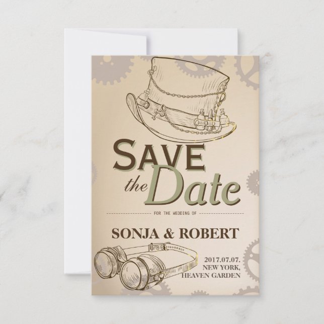 Save the Date - Steampunk Hat and Googles (Front)