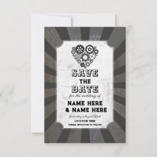 Save The Date Steampunk Wedding Hearts Cogs