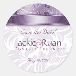Save the Date Sticker Elegant Leaf Floral Purple S