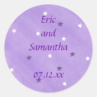 Save the date stickers, purple and white stars
