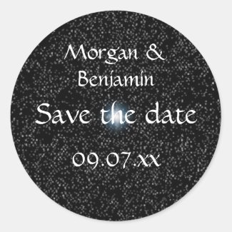 Save the date stickers, Silver Stars on Black