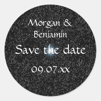 Save the date stickers, Silver Stars on Black Classic Round Sticker