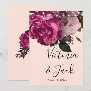 save the date String Lights Burgundy Flowers Invitation