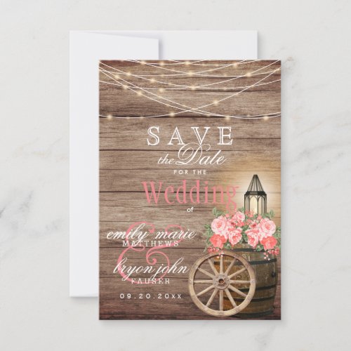 Save the Date _ String Lights Wood Barrel _ Coral