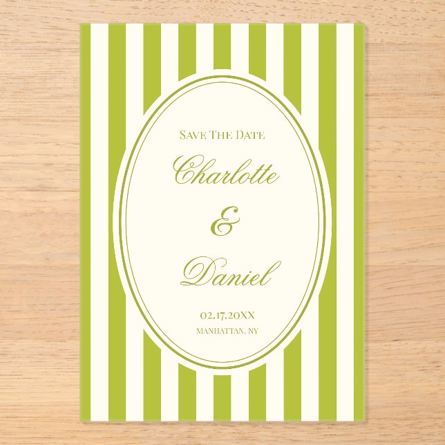 Save the Date Stripe Custom Chartreuse (Front)