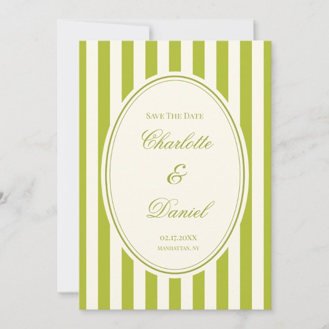 Save the Date Stripe Custom Chartreuse Invitation (Front)