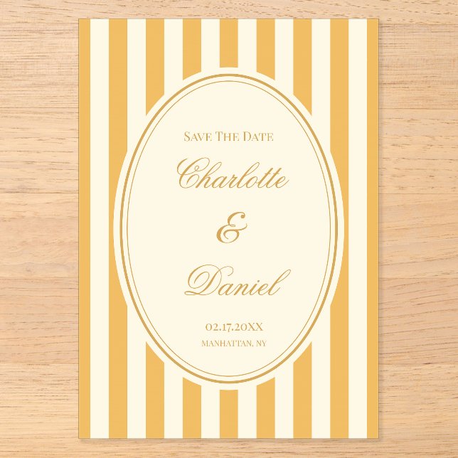 Save the Date Stripes Custom Mustard Yellow (Front)